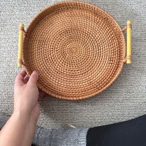 Round Woven Basket Tray with Handles
